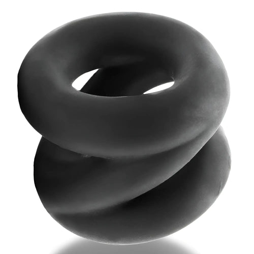 Black silicone cock ring with twisted double loop design OxBalls Z-Balls Zig-Zag Ball Stretcher Night model