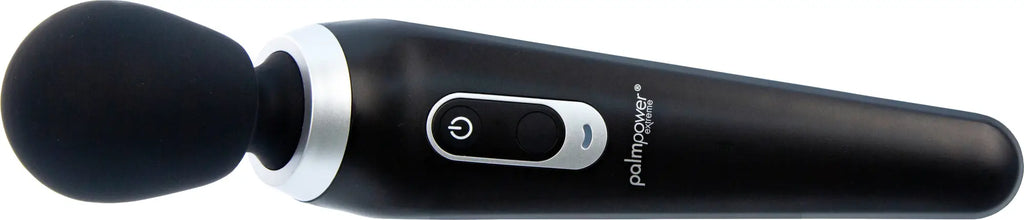 Black palmsway massager by PalmPower Extreme with sleek ergonomic design and silver accent trim around power button