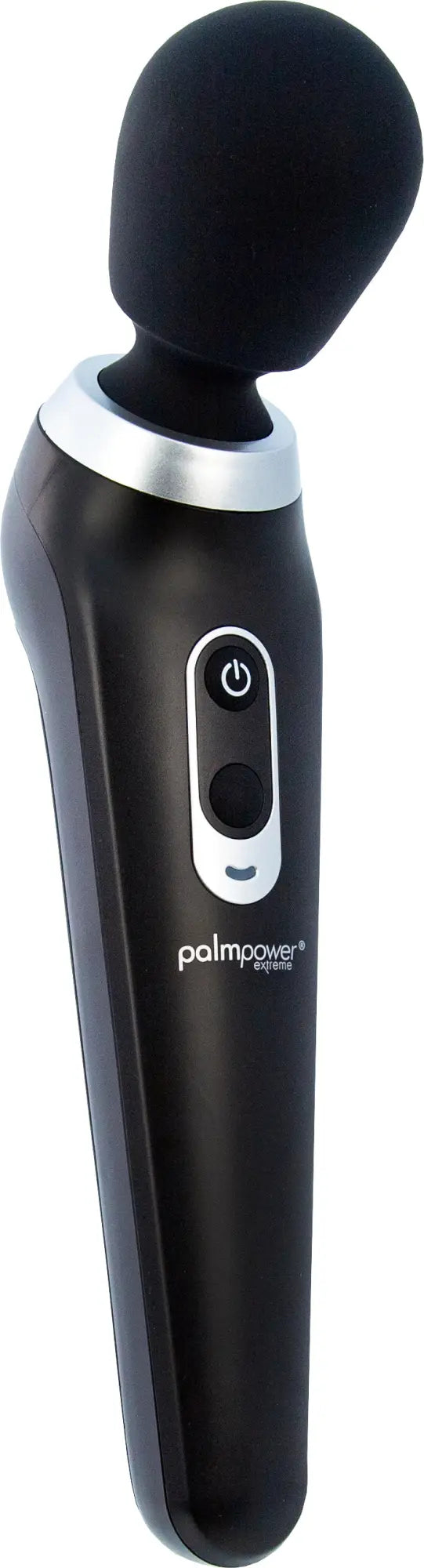 Black palmpower extreme palm power vibe wand with sleek ergonomic design and silver accent ring on handle