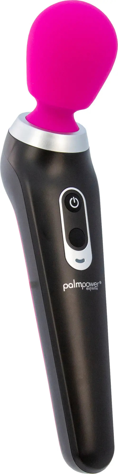 Pink silicone head on a black and silver palmsway wand from palmPower palmPower extreme pink vibrator
