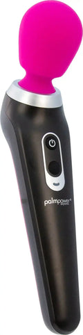Pink silicone head on a black and silver palmsway wand from palmPower palmPower extreme pink vibrator