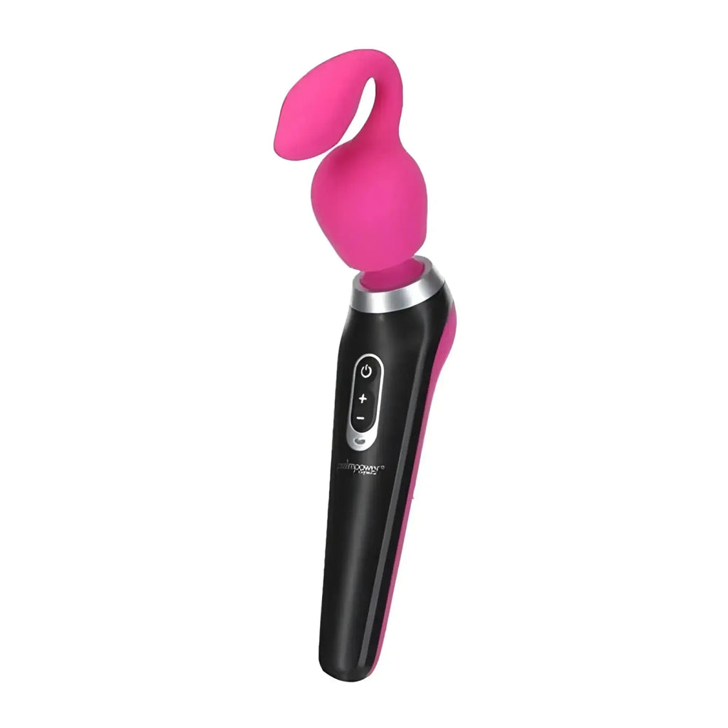 Pink and black vibrating wand palmpower extreme pleasure cap with curved rounded head for targeted stimulation