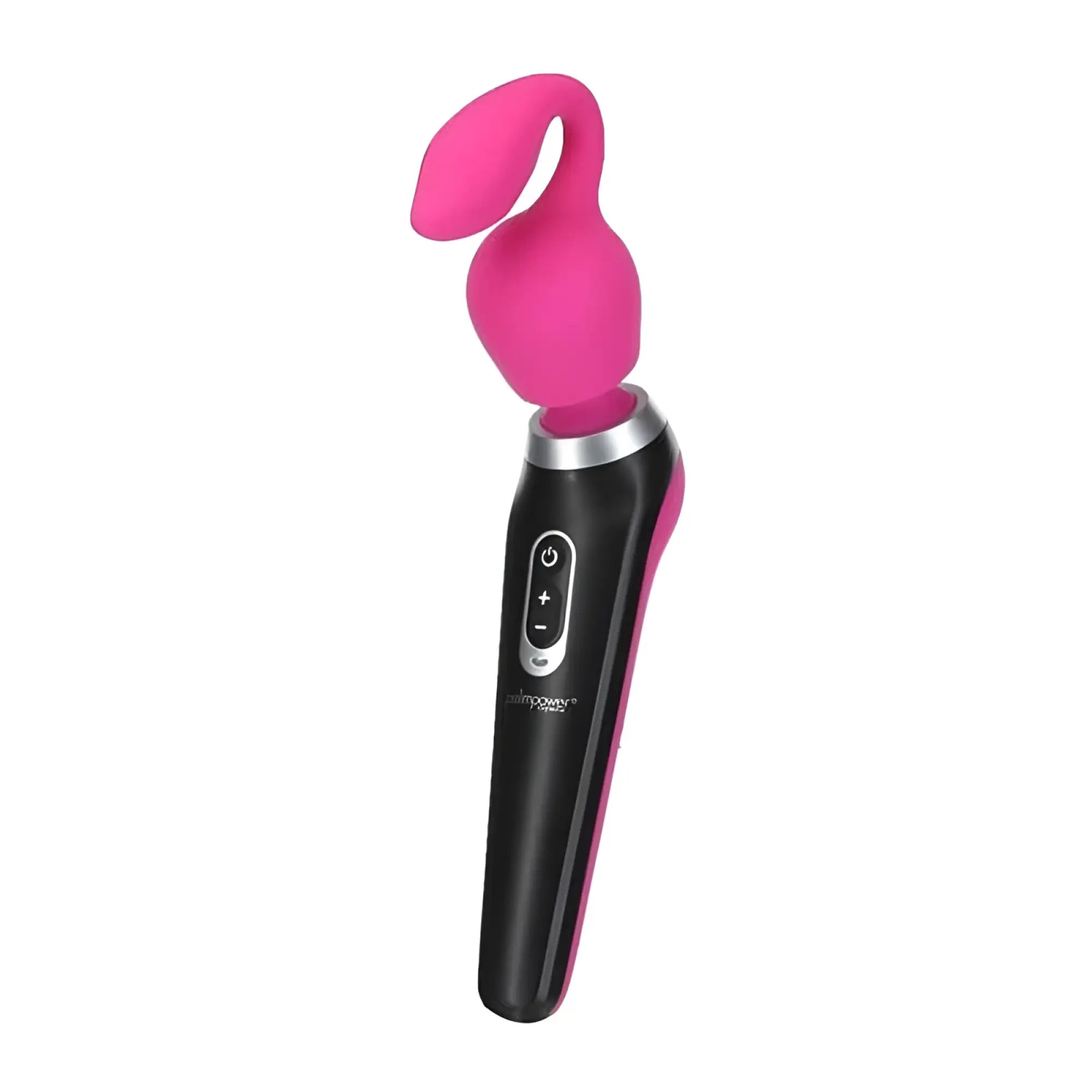 Pink and black vibrating wand palmpower extreme pleasure cap with curved rounded head for targeted stimulation
