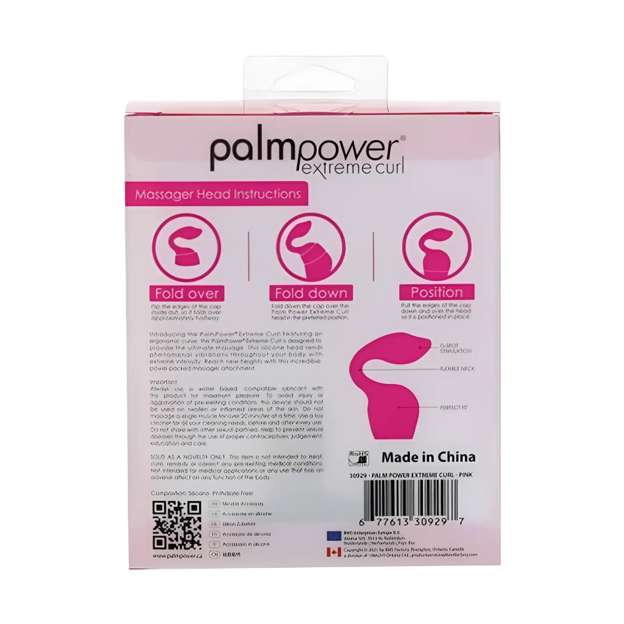 Pink palmpower extreme pleasure cap massager head with extreme curl texture in retail packaging for targeted stimulation