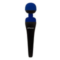 Blue and black PalmPower PalmPower massage wand vibrators with rounded head, textured grip, and sleek design