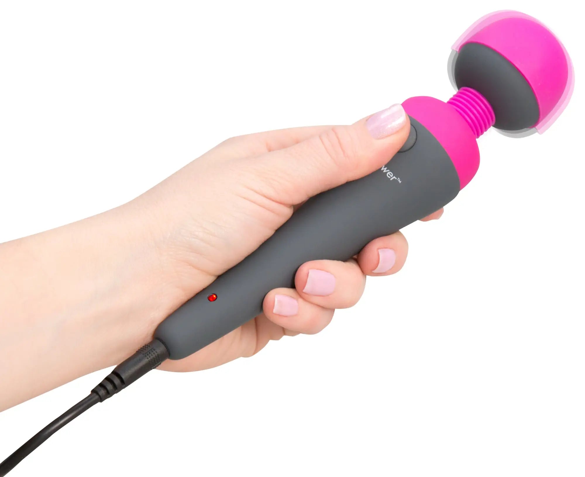 PalmPower massage wand pink pink and gray vibrating massager with a rounded head for targeted relief
