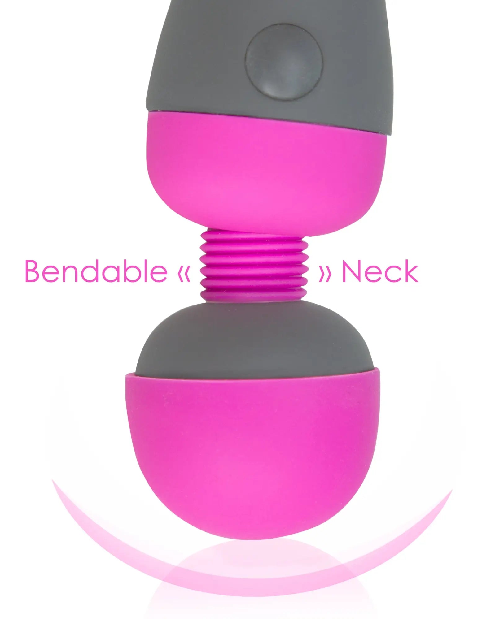 Pink and gray silicone palmpower massage wand with bendable neck design for targeted vibratory massage