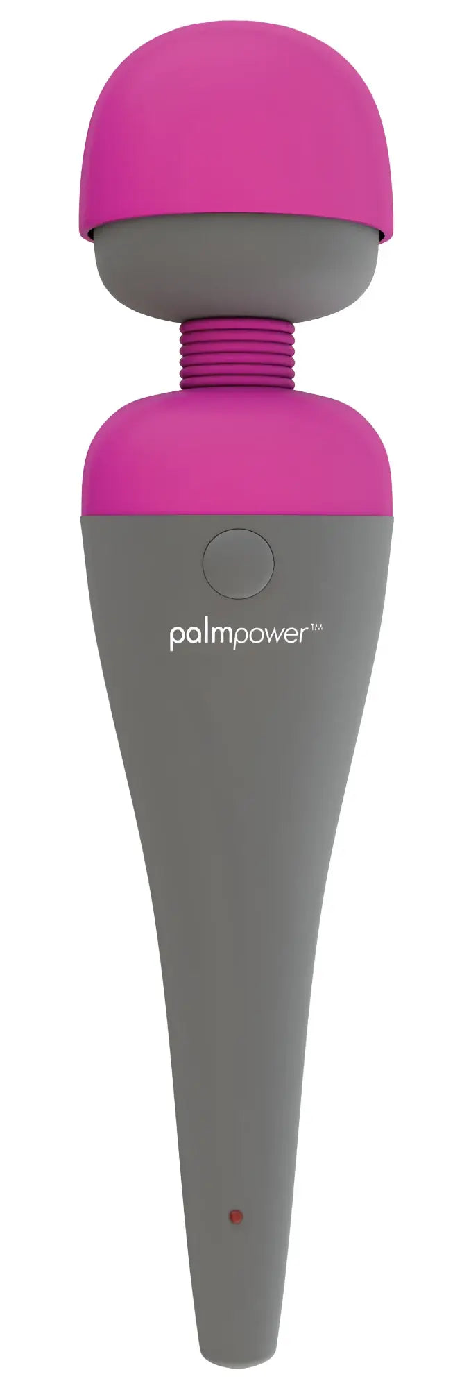 Pink and gray PalmPower massage wand pink with rounded head textured grip and sleek tapered handle
