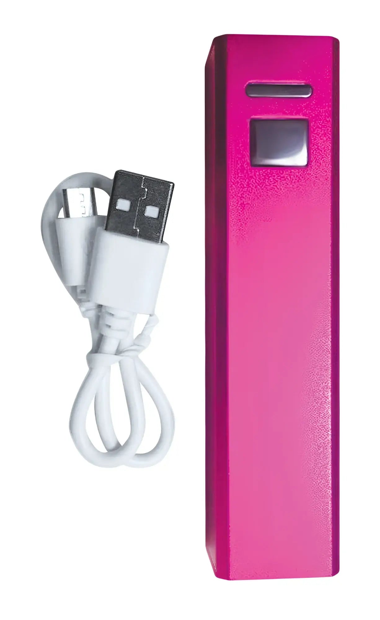 Pink rectangular portable charger with silver power button and usb port for palmpower massage wand plug and play usb
