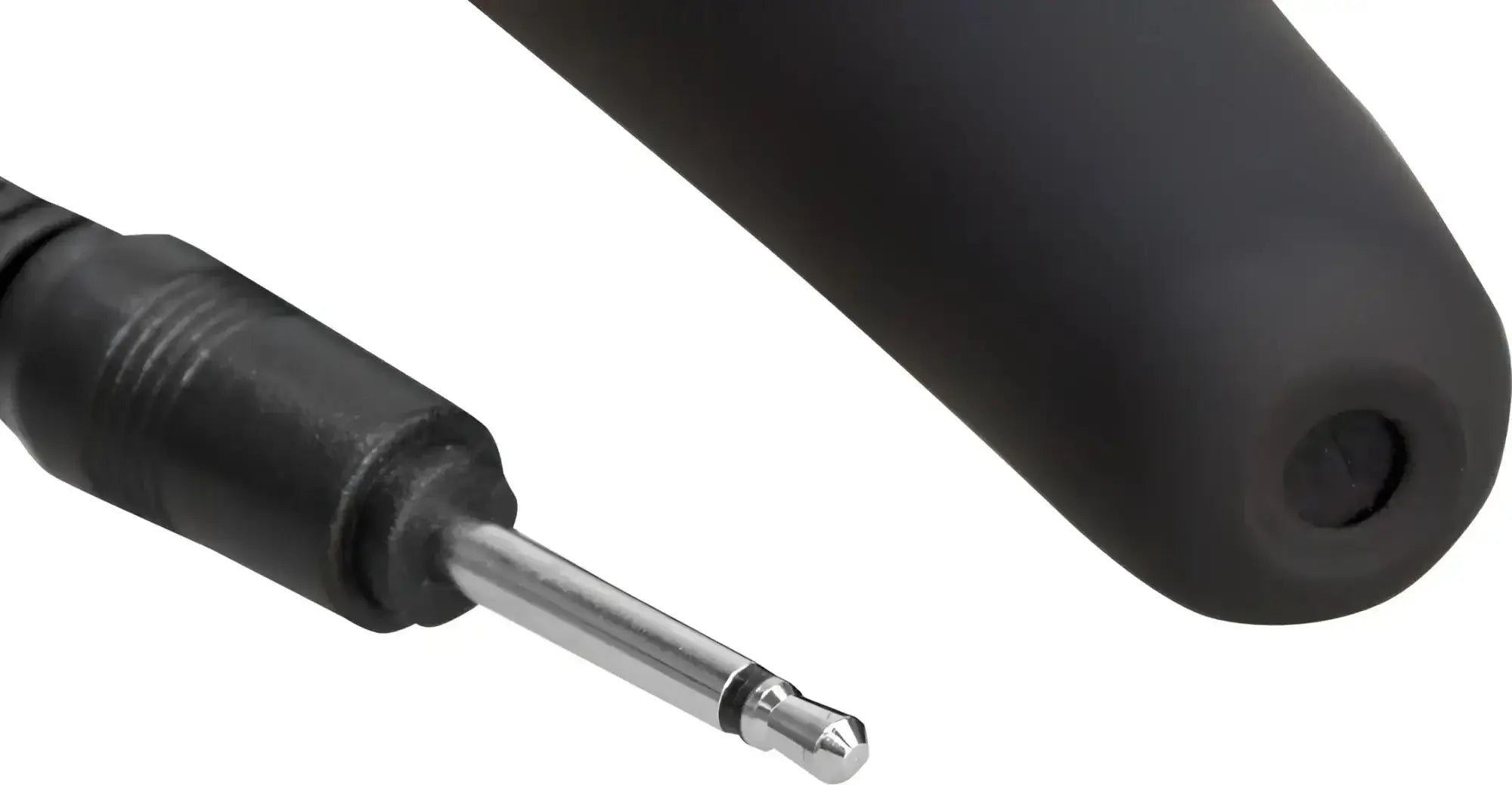 Black rubber-coated audio cable with silver-plated 6.35mm jack connector for palm power massage wand recharge waterproof