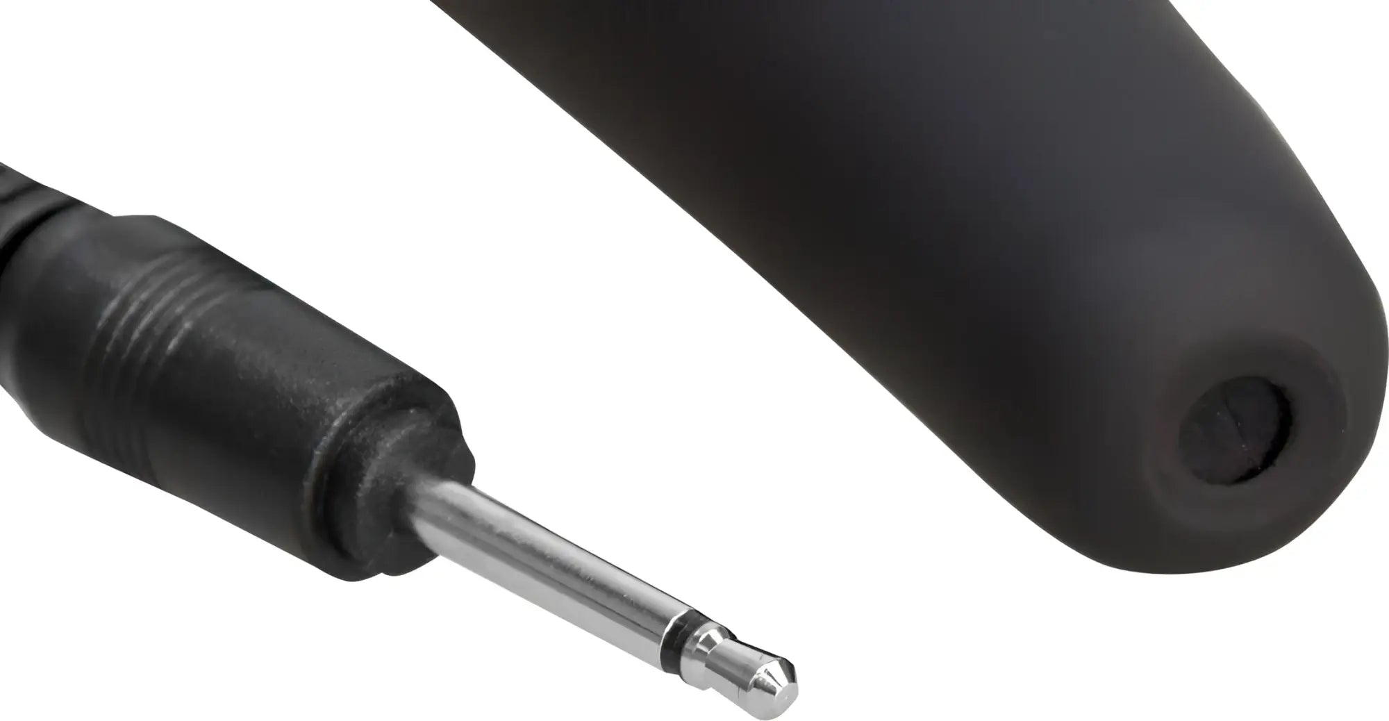 Black rubber-coated audio cable with silver-plated 6.35mm jack connector for palm power massage wand recharge waterproof