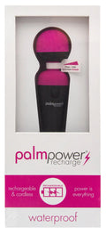 Pink and black PalmPower massage wand rechargeable waterproof personal massager in clear retail packaging