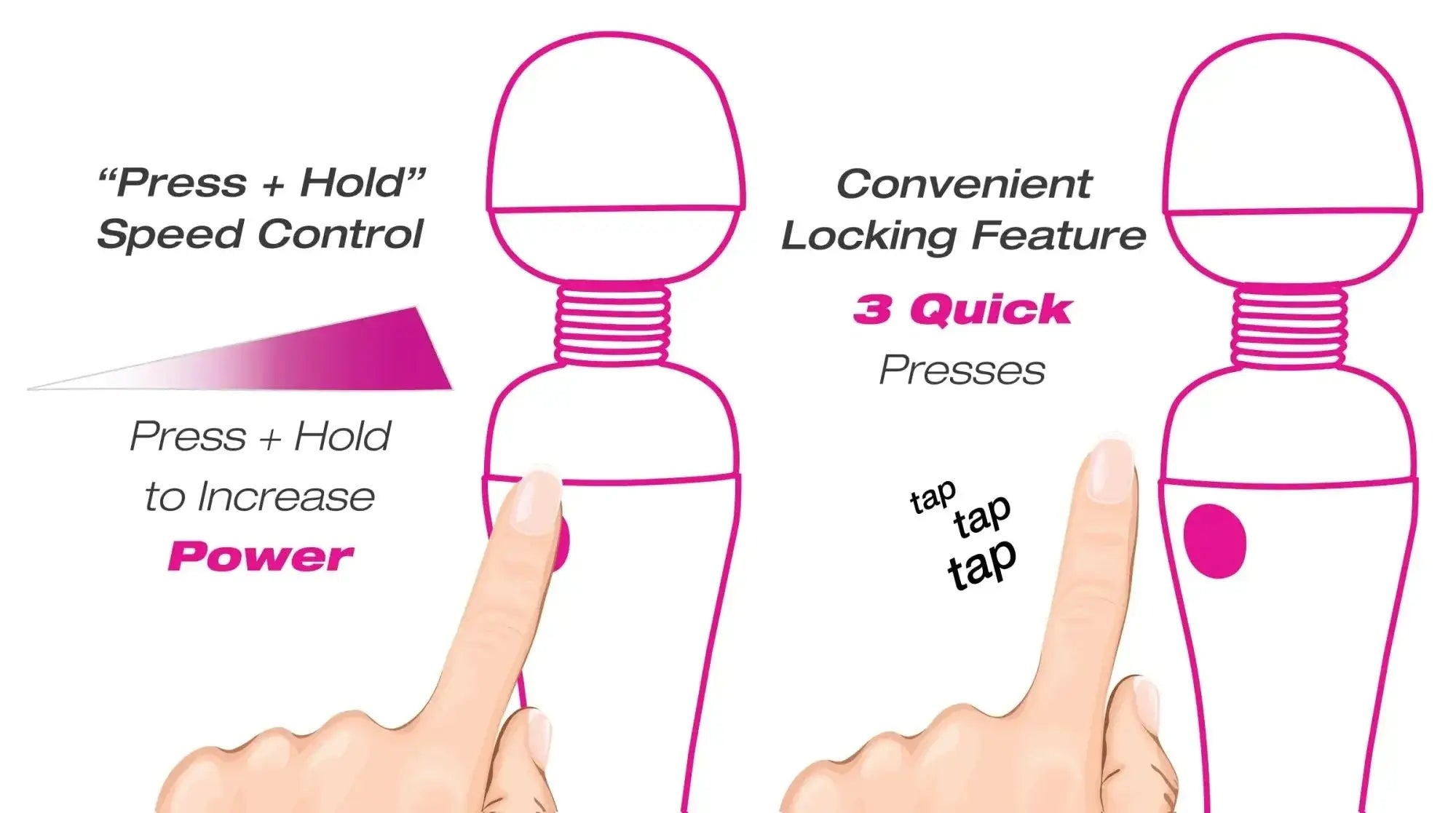 Pink silicone palmpower massage wand with speed control locking feature and waterproof rechargeable design