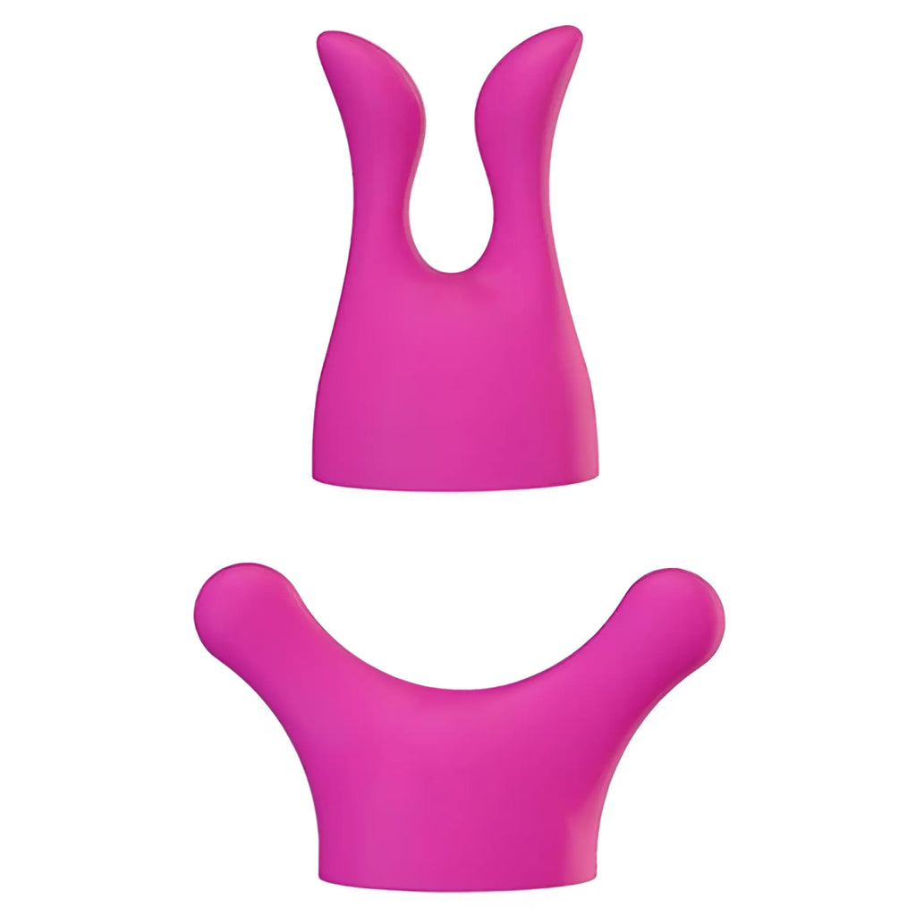 Vibrant pink silicone neck and shoulder massage tool with two ergonomic shapes from PalmPower PalmBody Massager Heads