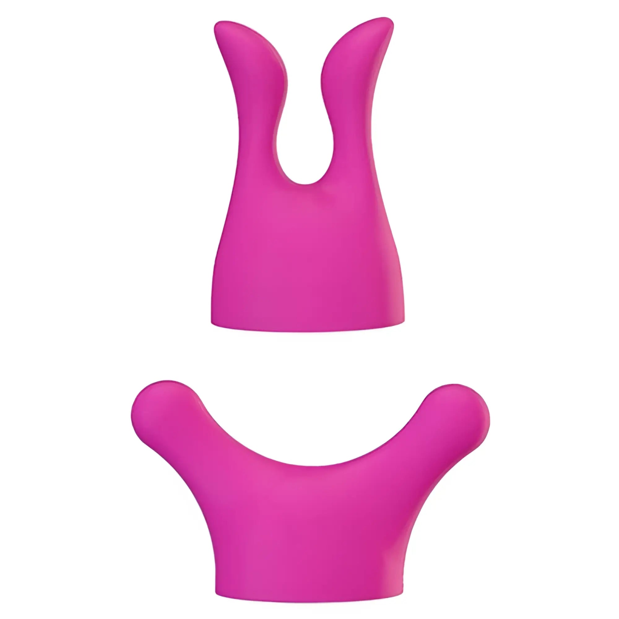Vibrant pink silicone neck and shoulder massage tool with two ergonomic shapes from PalmPower PalmBody Massager Heads
