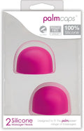 Bright pink silicone palm massager caps in clear plastic package for use with PalmPower PalmCaps