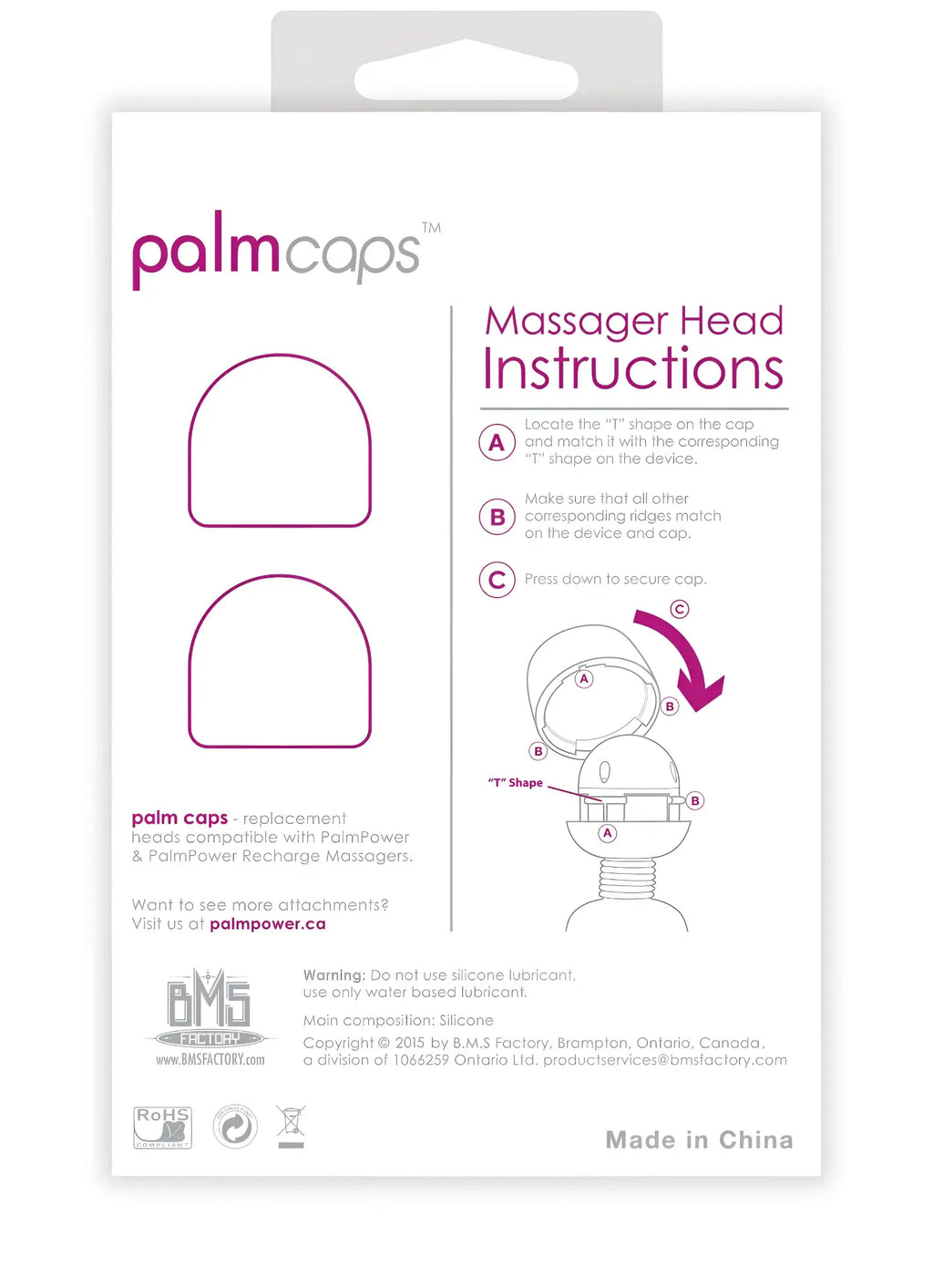 PalmPower PalmCaps replacement massager head made of smooth silicone with a rounded dome and t shaped indentation underside