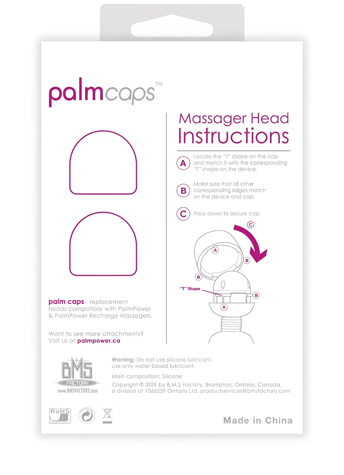 PalmPower PalmCaps replacement massager head made of smooth silicone with a rounded dome and t shaped indentation underside
