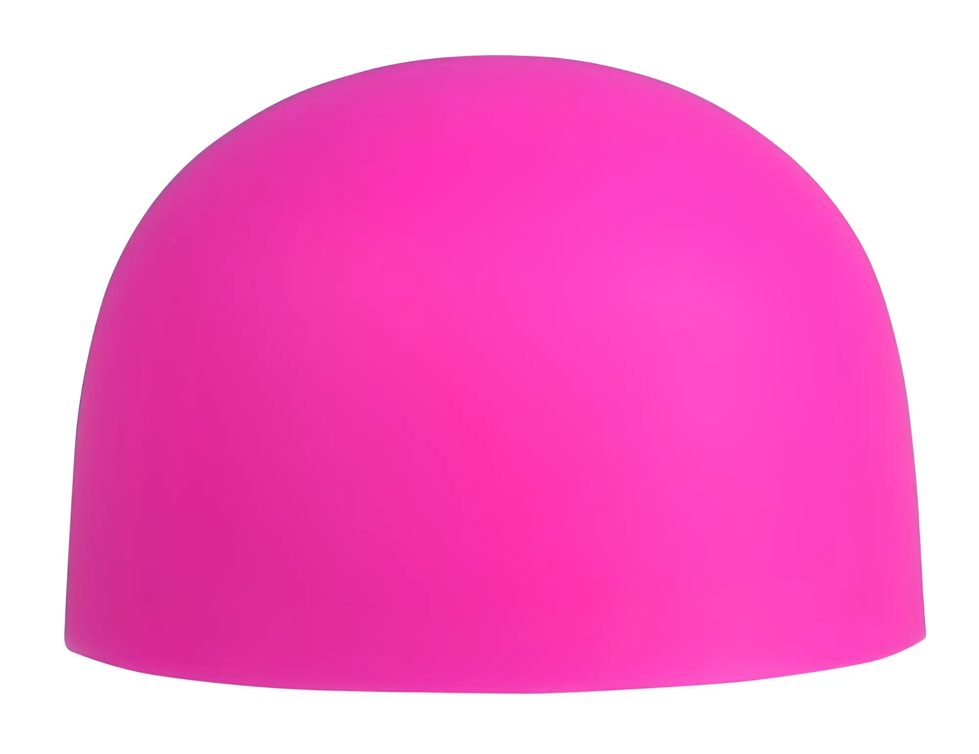 A vibrant pink silicone swim cap with a smooth rounded dome shape from palmpower palmcaps for use with palmpower