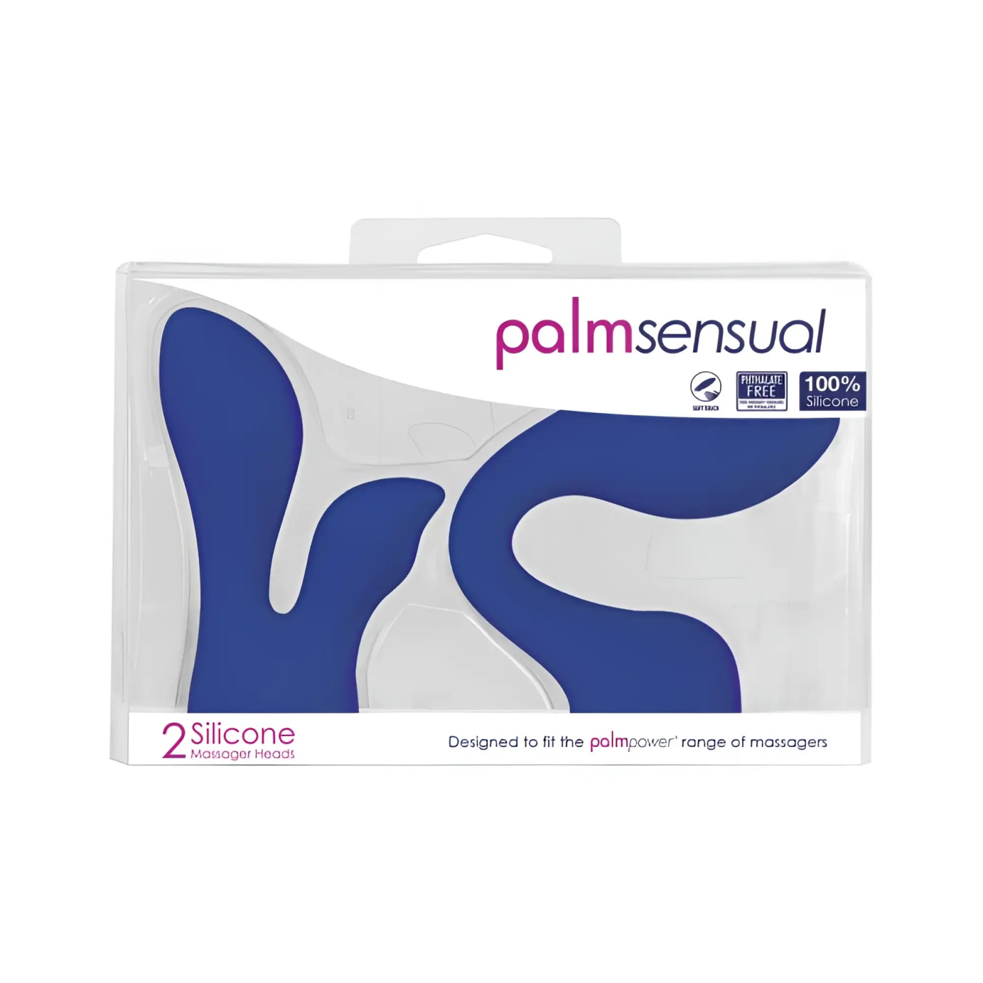 PalmPower palmsensual silicone massager heads in blue and white packaged for use with the PalmPower range