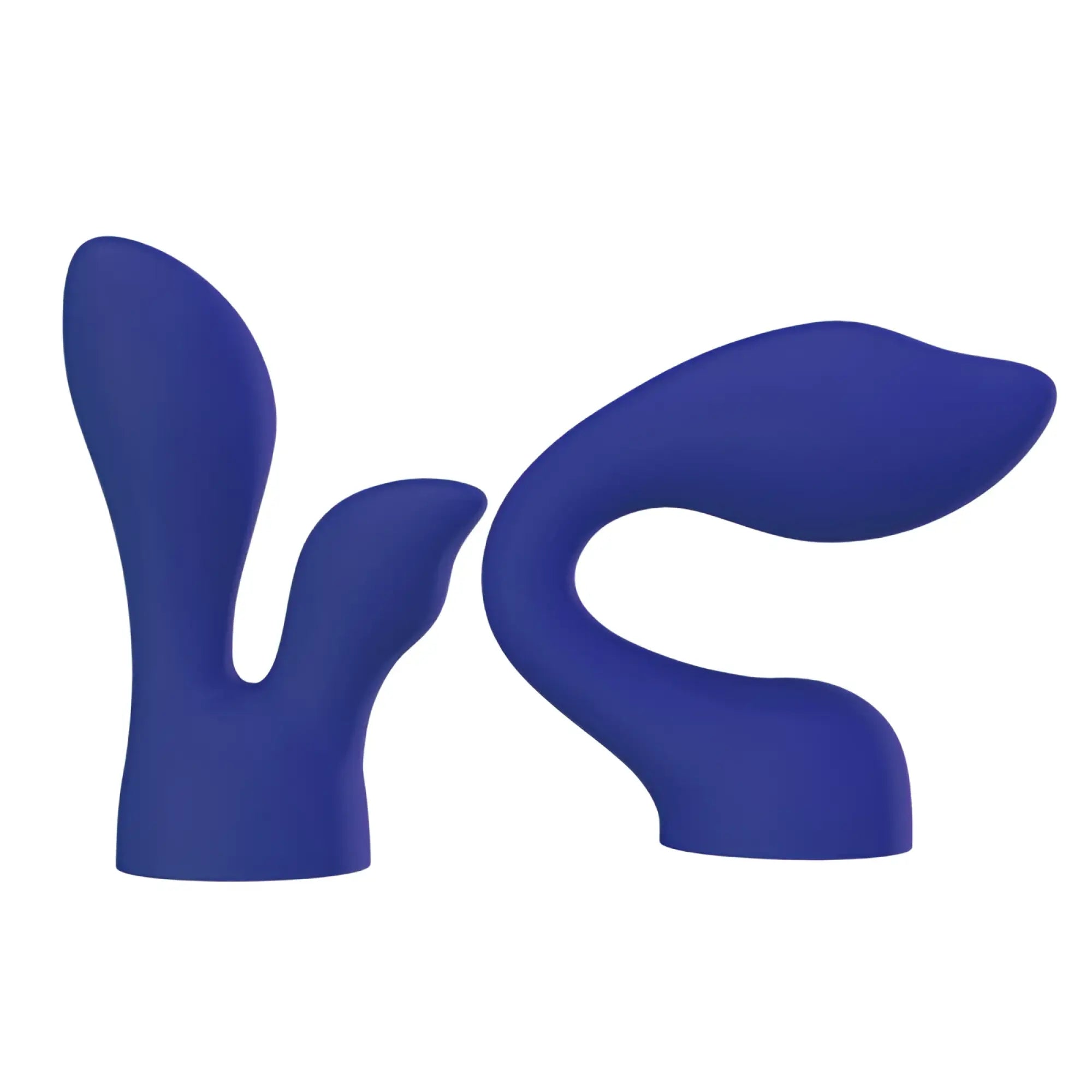 Blue silicone dual-ended vibrators with smooth ergonomic curves and matte finish from PalmPower PalmSensual massager heads