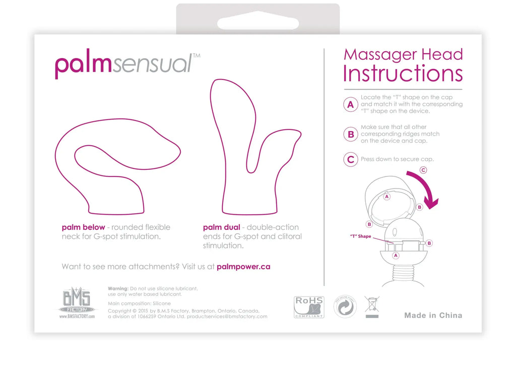 Palmpower palmsensual massager heads pink silicone with rounded flexible palm and dual-action palm for spot and bilateral stimulation
