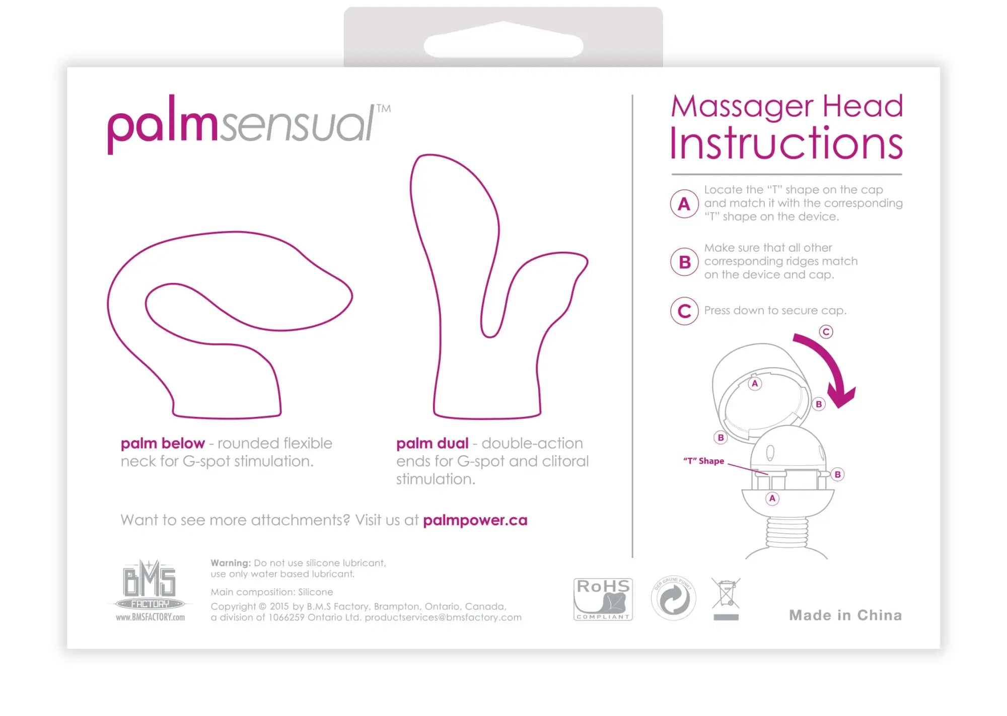 Palmpower palmsensual massager heads pink silicone with rounded flexible palm and dual-action palm for spot and bilateral stimulation