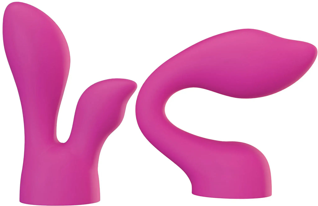 Vibrant pink silicone dual-ended PalmPower PalmSensual massager heads with smooth ergonomic curves and sleek design