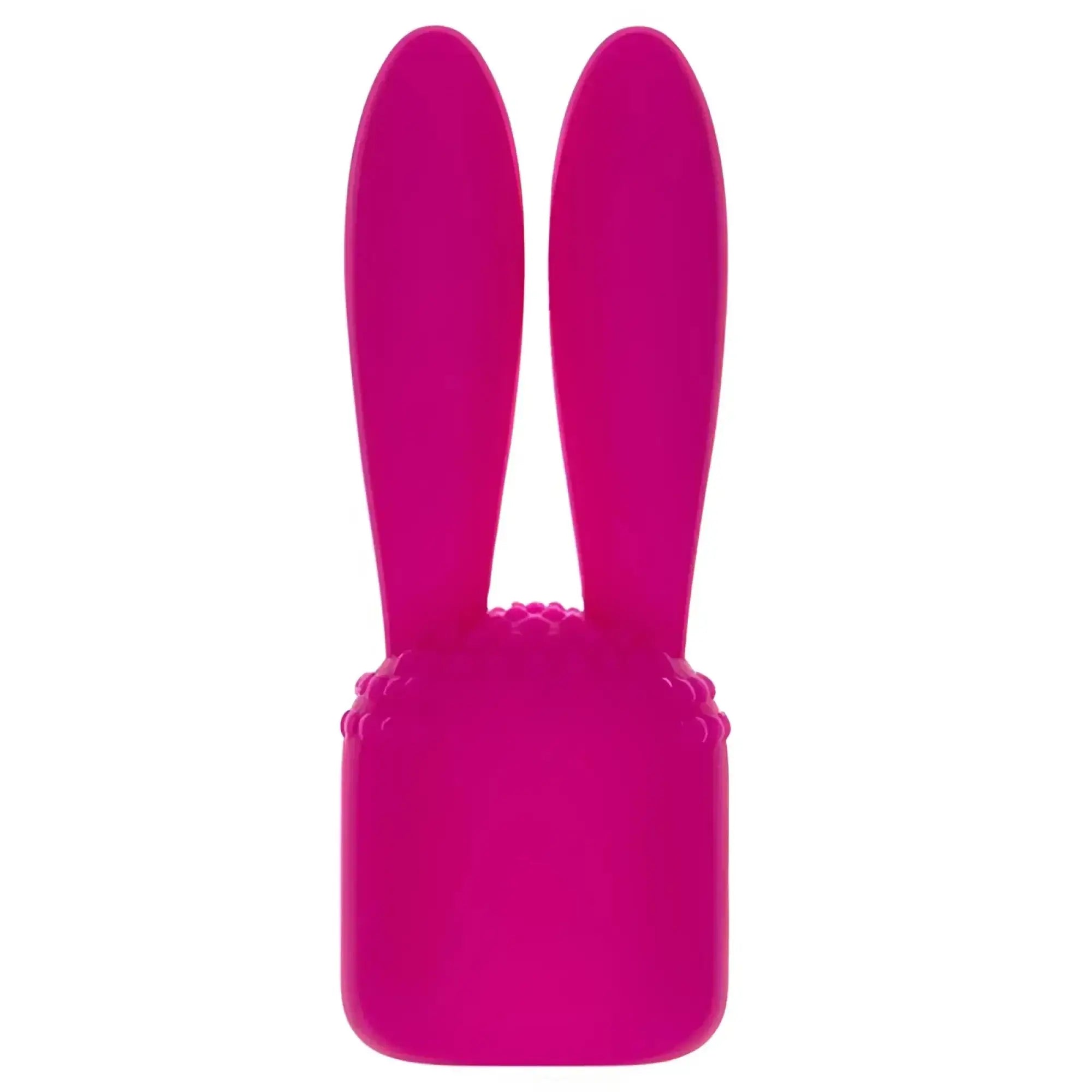Vibrant pink silicone rabbit-shaped vibrator with textured bumpy surface from palmPower pocket extended massage heads set