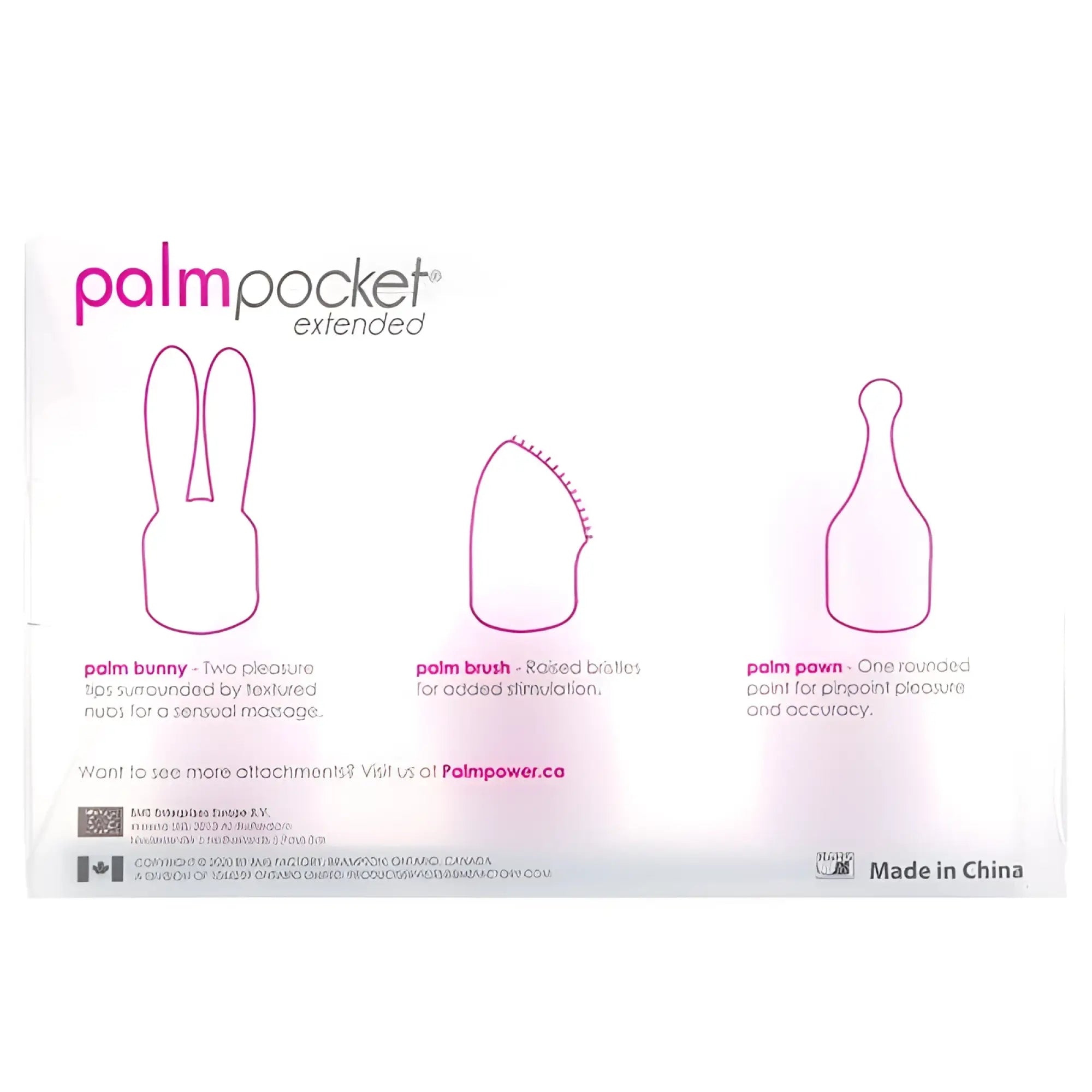 Palmpower pocket extended silicone massage heads 3 pc set with bunny palm, stimulation brush, and rounded paw attachments