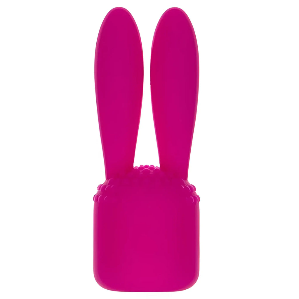 Vibrant pink silicone rabbit-shaped vibrator with textured bumpy surface from palmPower pocket extended massage heads set