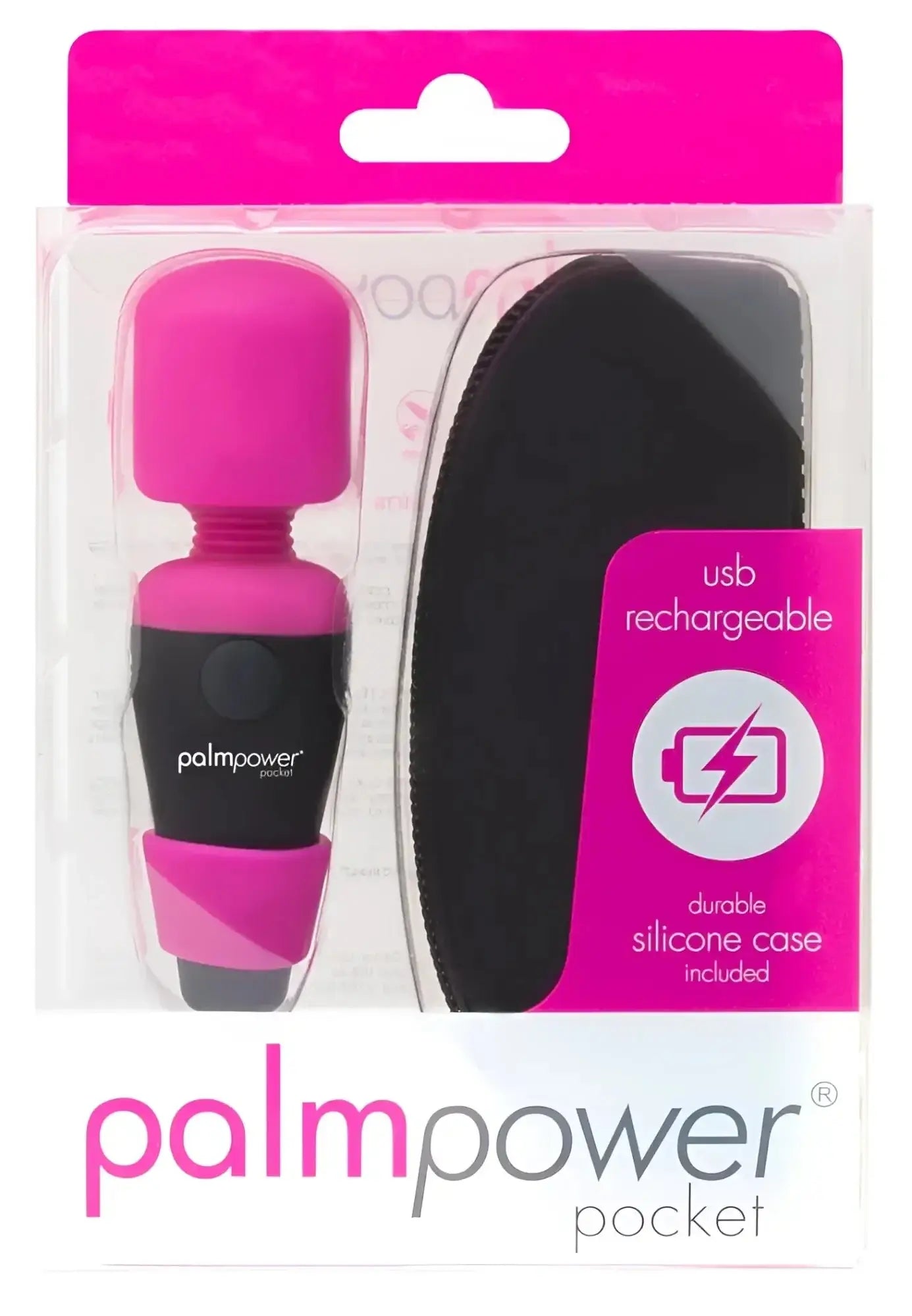 Pink and black palmpower pocket usb rechargeable vibrator with durable silicone case for discreet massage use