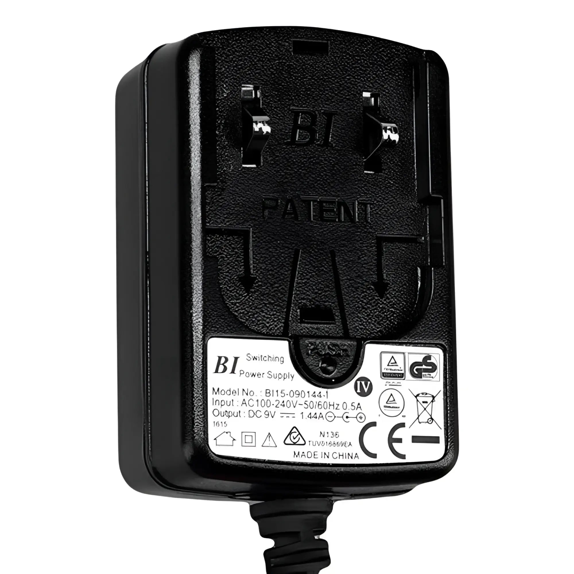 Black plastic palmPower replacement power cord multi-region switching power supply adapter with two-prong plug and label