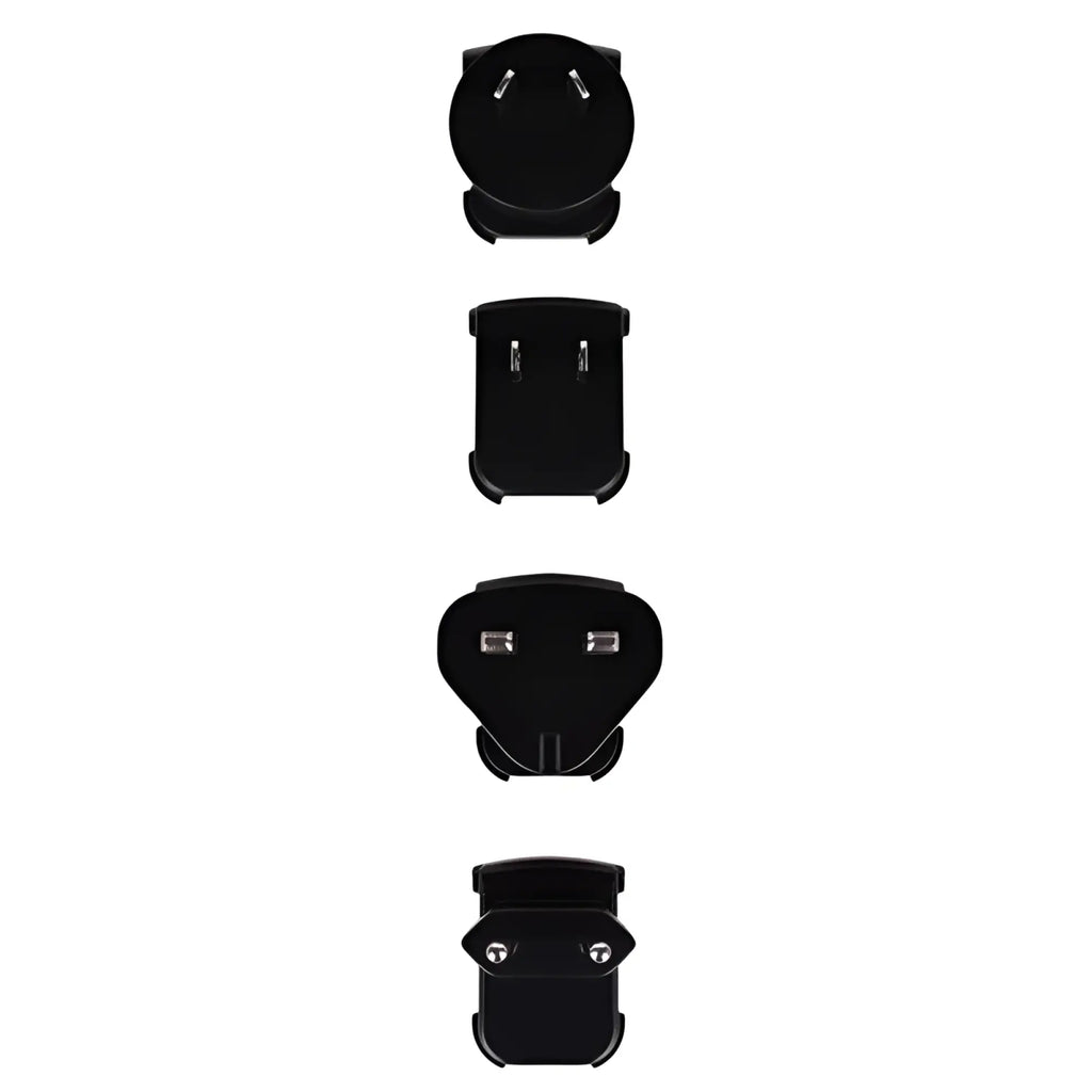 Set of four black palmpower replacement power cord multi-region travel adapters with different plug configurations