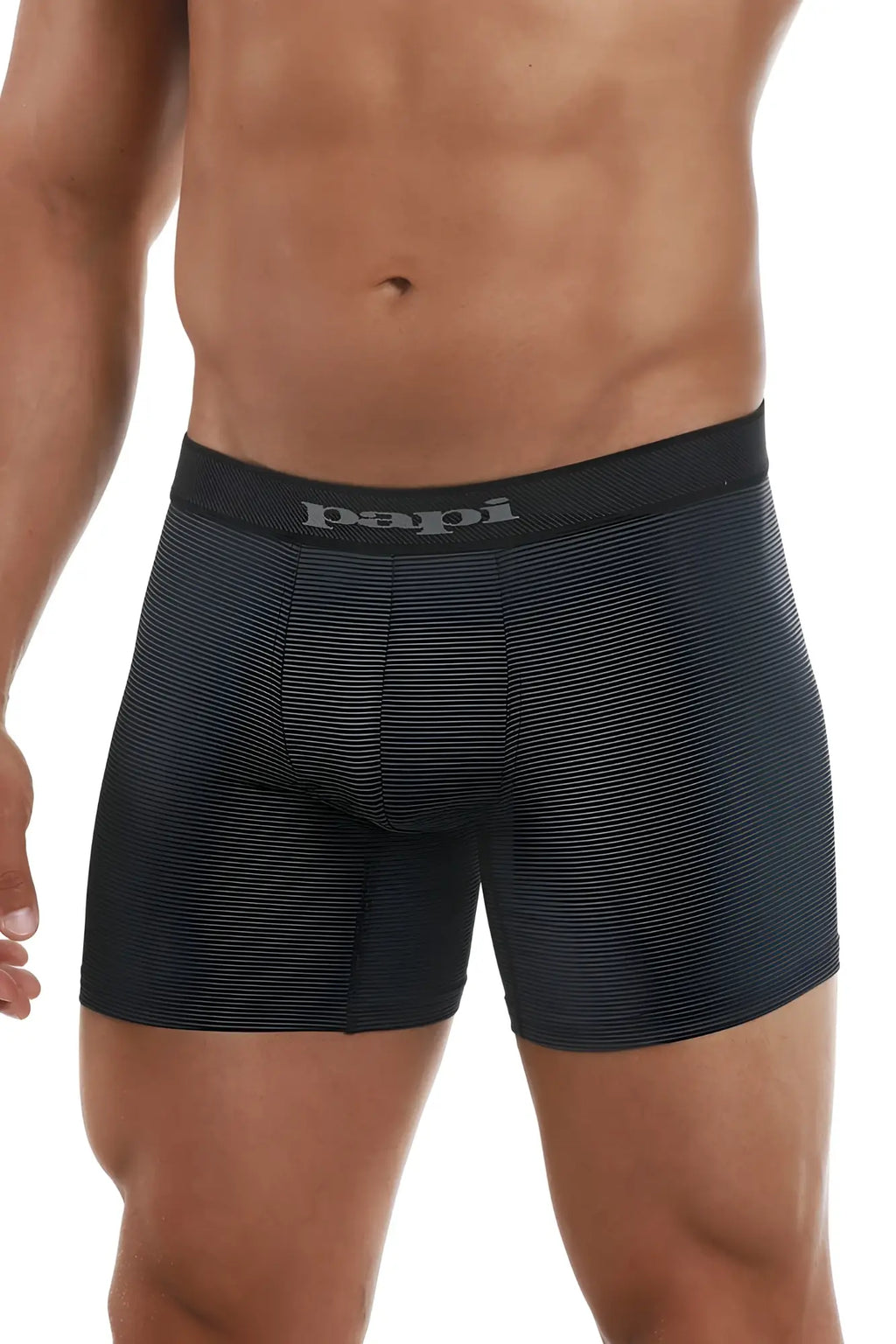 Black papi cool2 boxer briefs 2pk in black-gray with subtle texture and matching elastic waistband for comfort