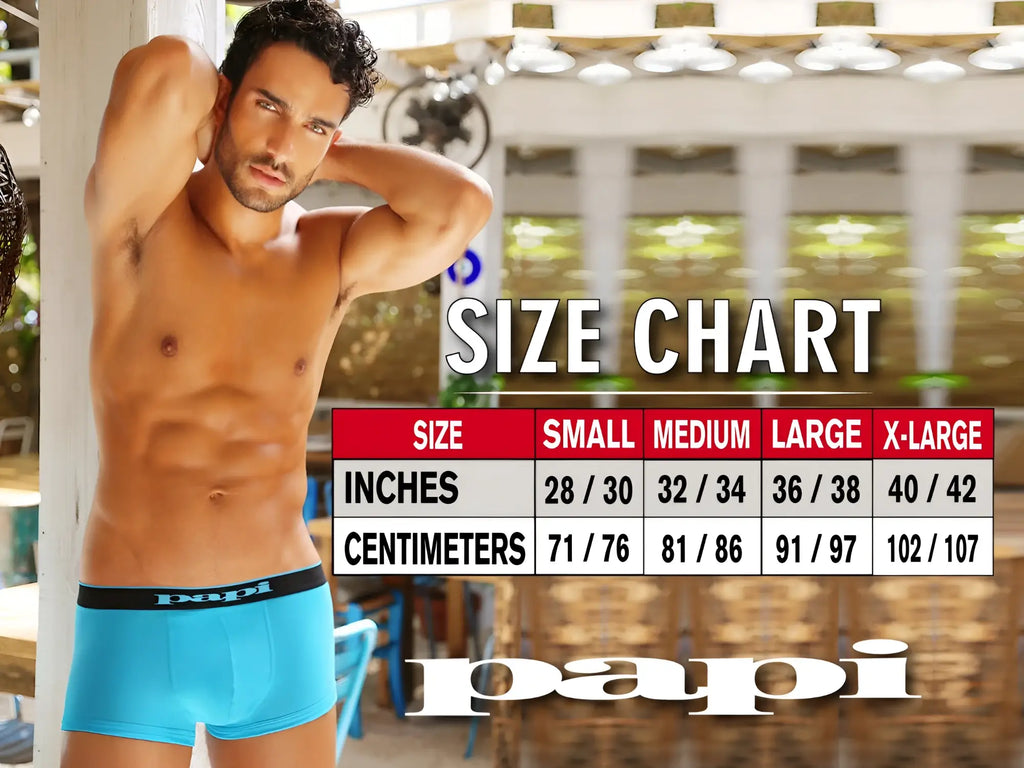 Bright blue papi boxer briefs with black elastic waistband featuring white papi branding for comfortable fit