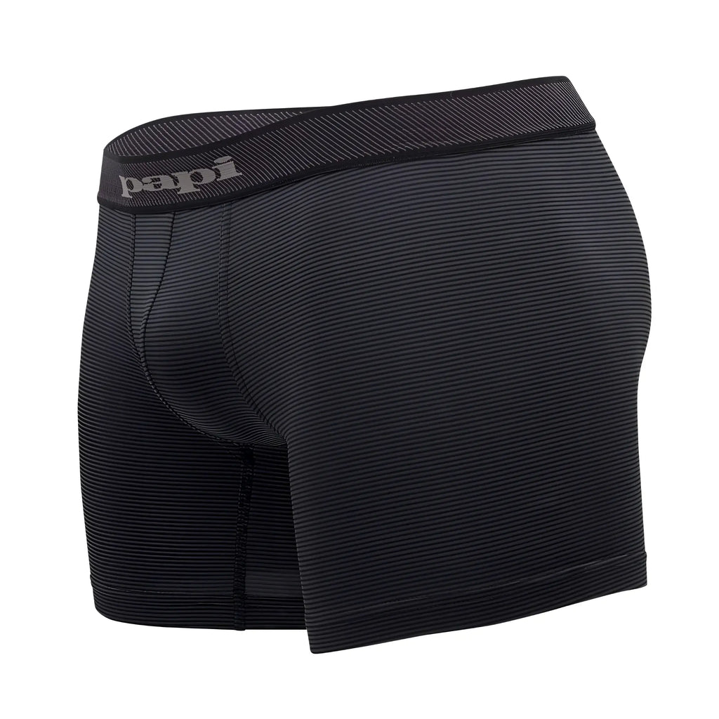 Black papi cool2 2pk solid boxer briefs in black gray with ribbed fabric and subtle gray waistband branding