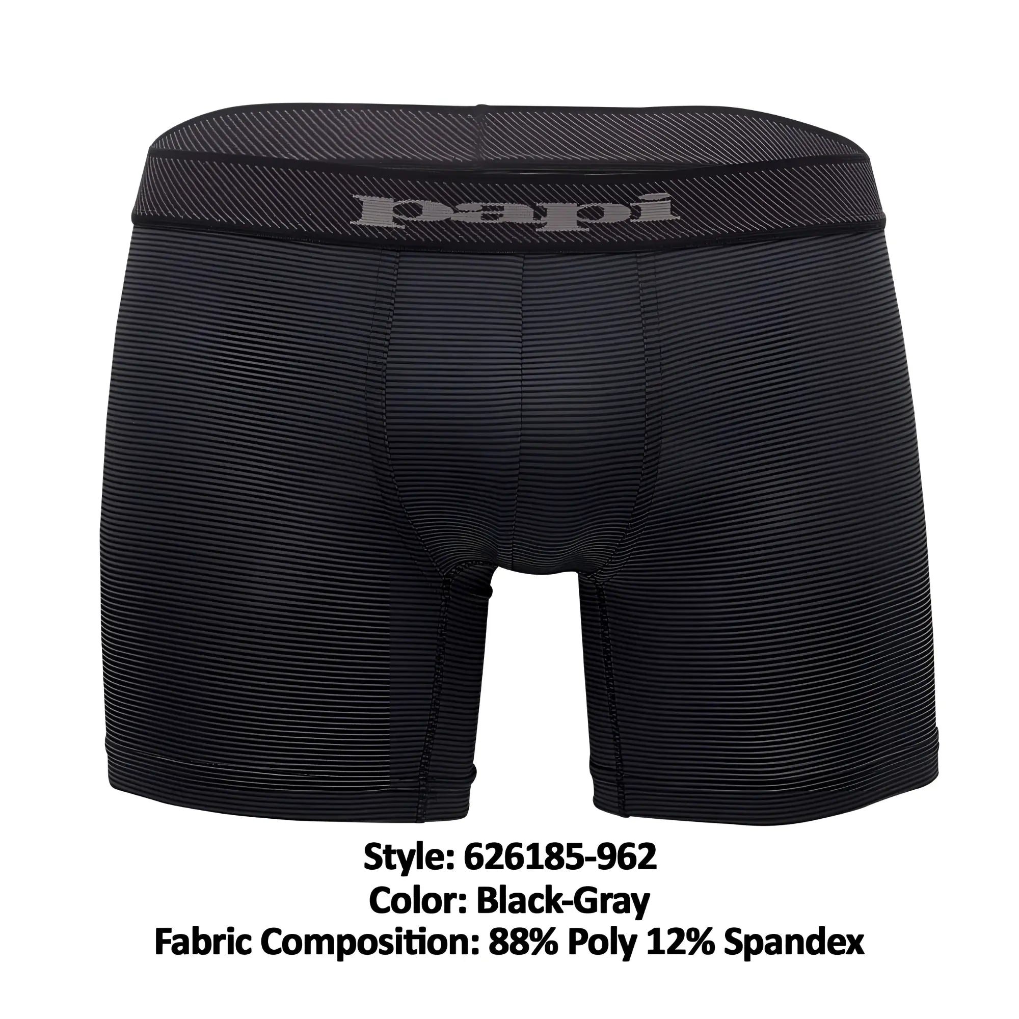 Black-gray striped boxer briefs with textured waistband featuring papi logo in cool2 2pk solid style