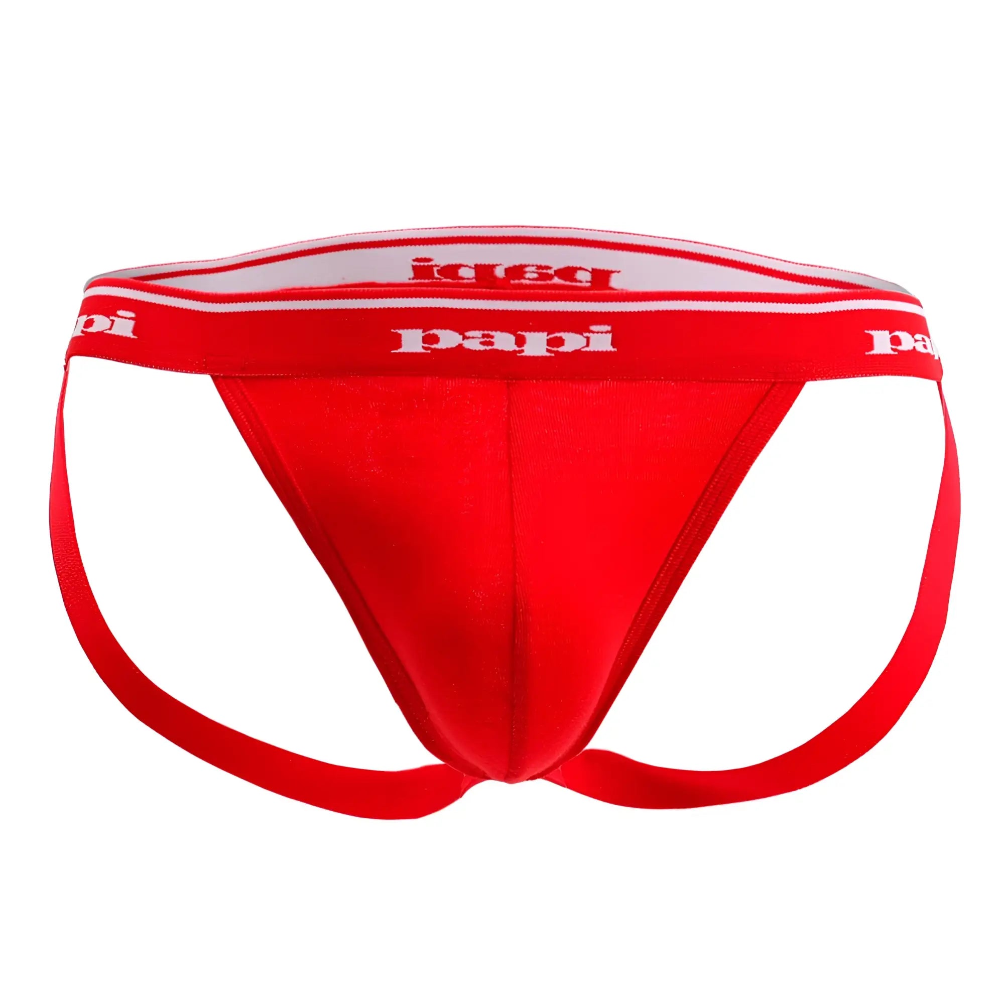 Papi 705910-999 black red turquoise 3pk 1x1 rib jockstrap with red papi logo trim in black