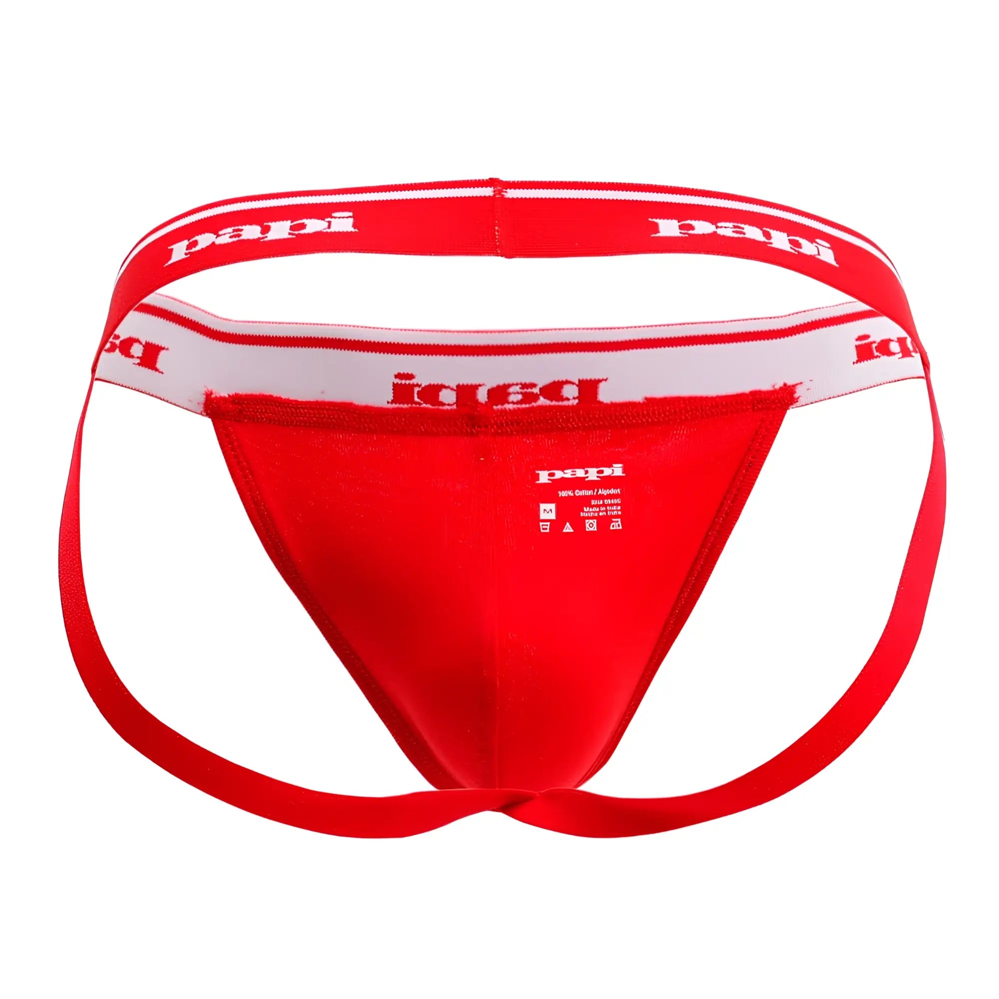 Papi 705910-999 3pk 1x1 rib jockstrap in black red and turquoise with white elastic bands and red papi logo branding