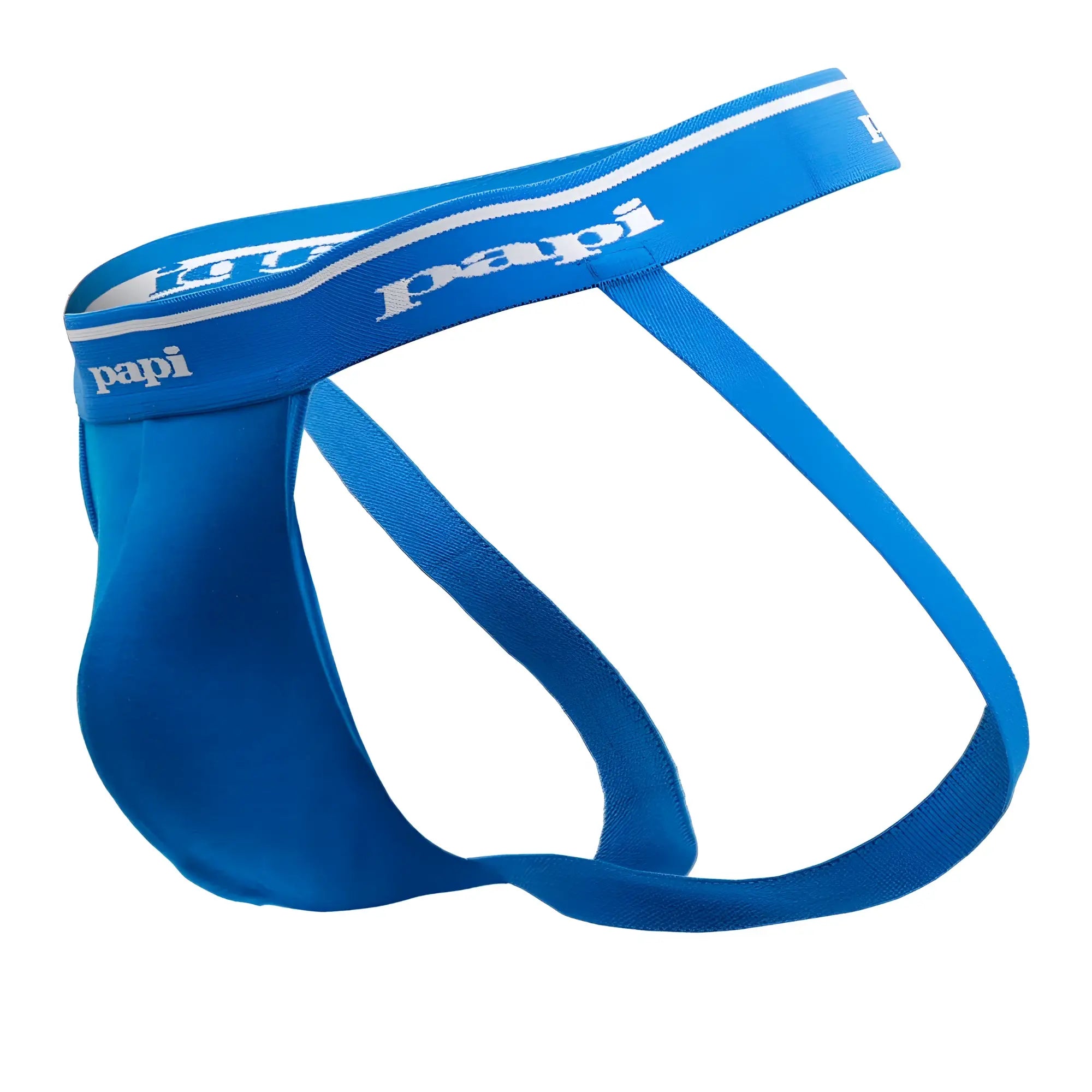 Bright blue Papi jockstrap with white logo and trim from the 705910-999 3PK 1X1 rib collection
