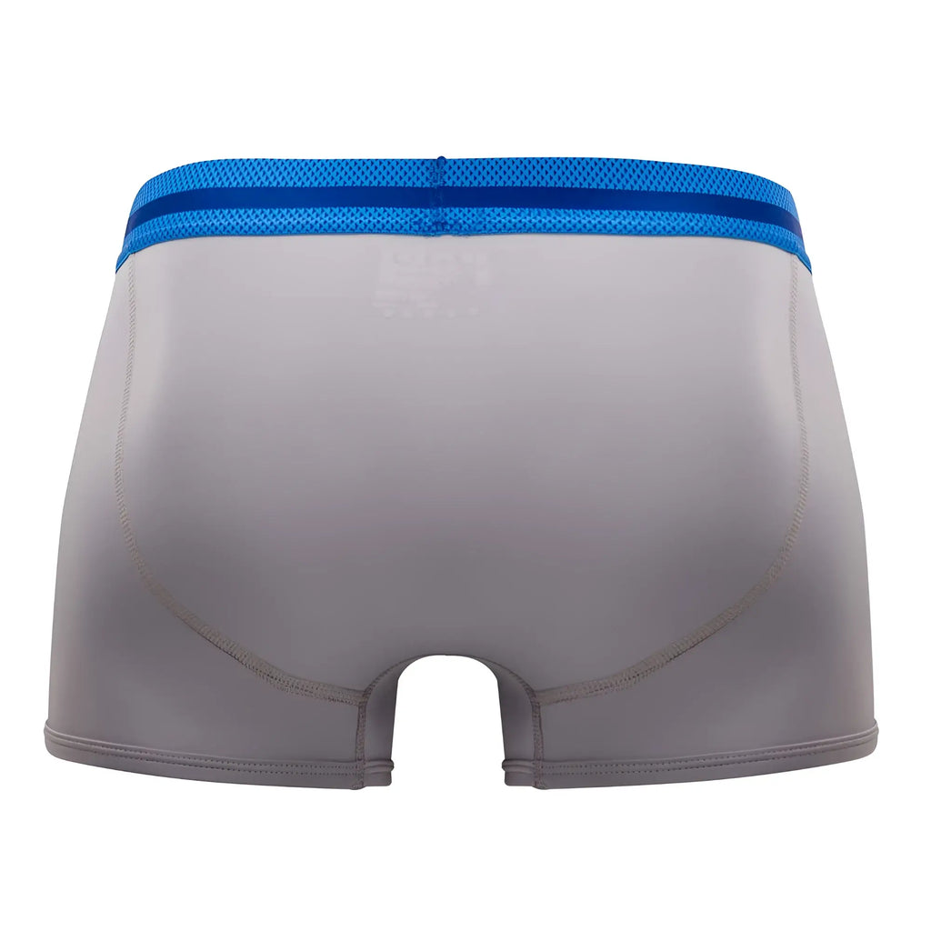Papi umpa080 2pk microflex brazilian trunks in alloy and black with gray athletic briefs and blue mesh waistband