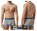 Gray boxer briefs with blue elastic waistband featuring papi logo from Papi UMPA080 2PK Microflex Brazilian trunks alloy-black color