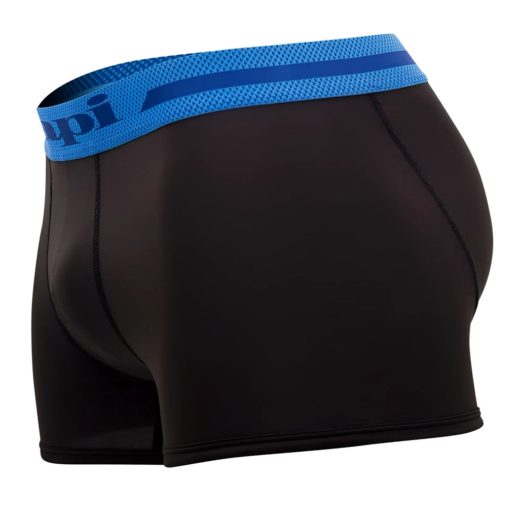 Black men’s boxer briefs papi umpa080 2pk microflex trunks in alloy black with blue mesh dopi logo waistband