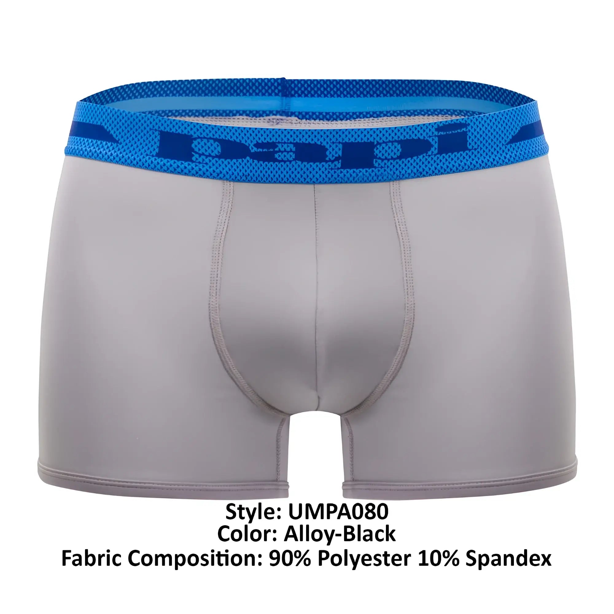 Alloy-black men’s boxer briefs with blue mesh waistband featuring papi brand logo microflex brazilian trunks