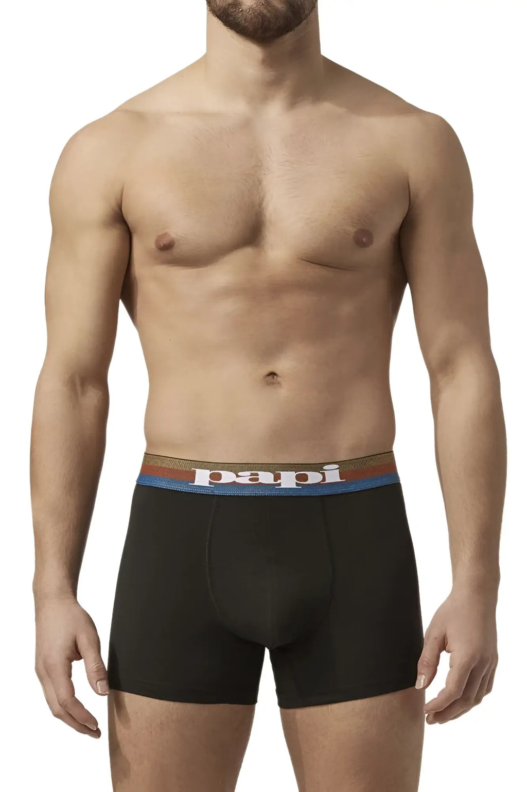 Papi umpa088 2pk microflex brazilian boxer briefs in blue black with colorful striped waistband for comfortable fit