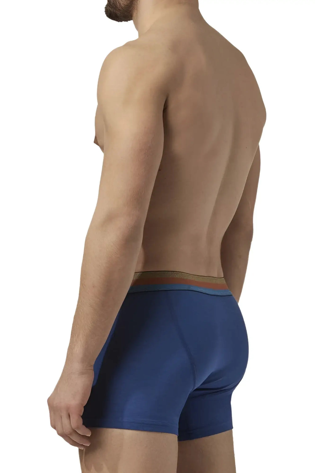 Blue papi umpa088 microflex brazilian boxer briefs with multi-colored elastic waistband in front view
