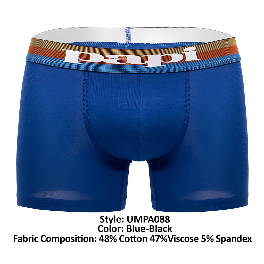 Blue-black papi ump a088 microflex brazilian boxer briefs with striped waistband and white brand lettering