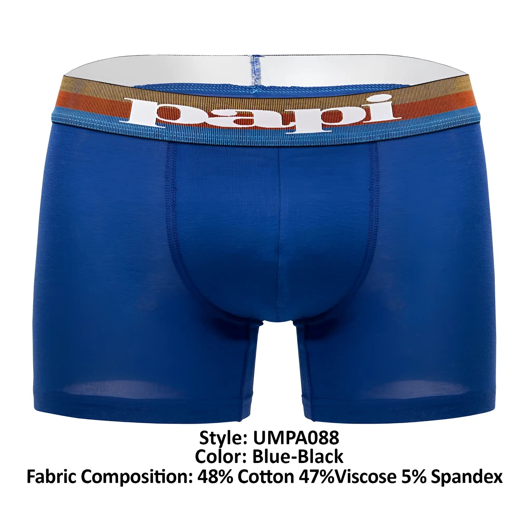 Blue-black papi ump a088 microflex brazilian boxer briefs with striped waistband and white brand lettering
