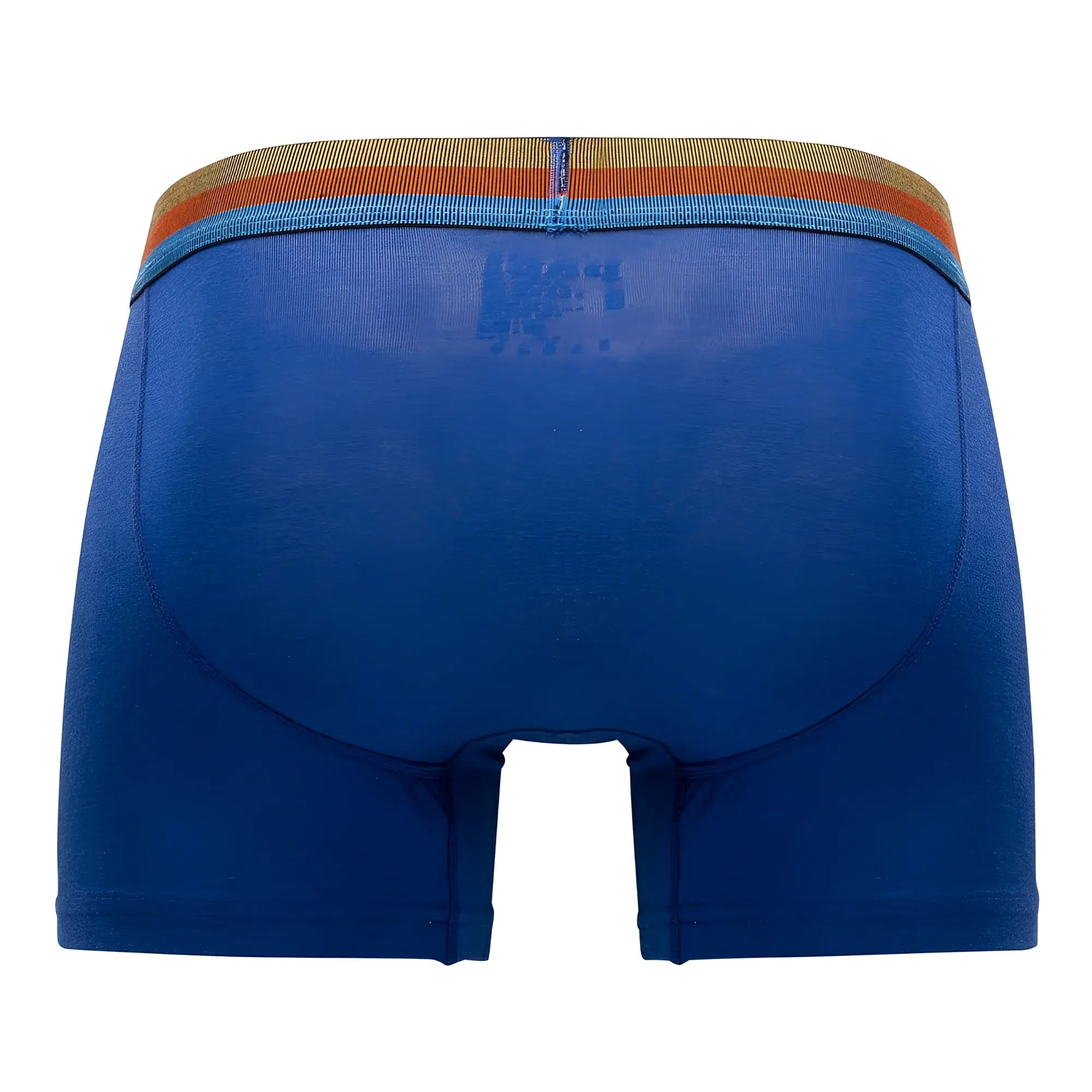 Blue boxer briefs with microflex fabric and a striped orange yellow and blue waistband by papi in blue black
